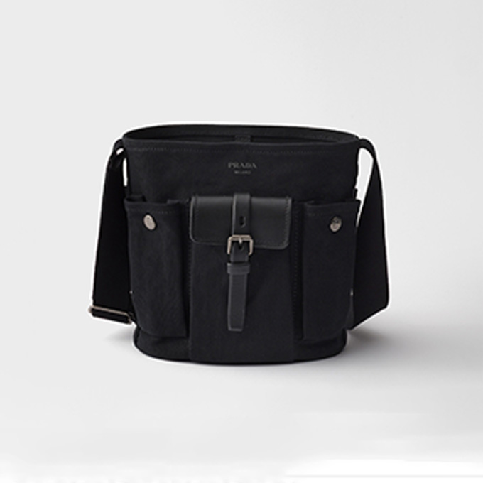 prada route mini canvas and leather bucket crossbody bag